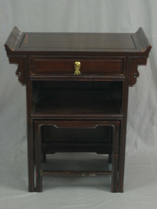 An Eastern hardwood side table fitted a drawer with recess, 24 1/2"