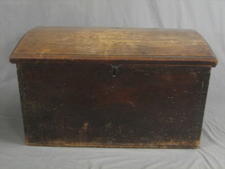 An 18th Century Continental "elm" coffer with hinged lid and brass drop handles 37"