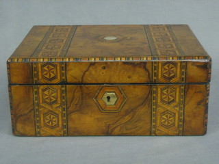 A Victorian inlaid mahogany writing slope with hinged lid 12"