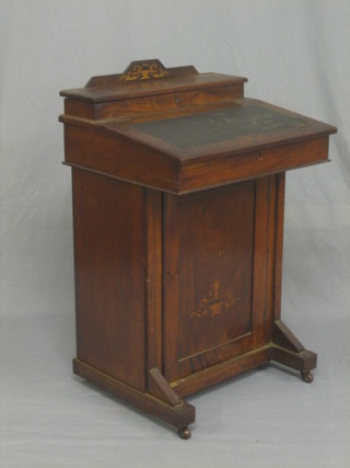 A Victorian inlaid mahogany Davenport desk with hinged stationery box to the back 21"