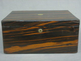 A Victorian Coromandel trinket box with hinged lid, the fall front revealing 2 long drawers 14"