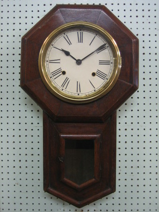 A 19th Century drop dial striking wall clock with 7" circular paper dial and Roman numerals contained in a mahogany finished case