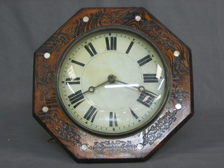 A 19th Century postman's alarm clock, the 9" painted dial contained in an octagonal shaped case, with weights and pendulum