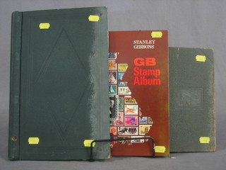 2 green card albums containing various World stamps and a Stanley Gibbon GB stamp album (3)