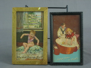 2 framed coloured postcards "Swan Soap" and "Lux"