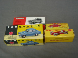 A Dinky Jaguar 4.3l 195 motor car boxed, together with a Dinky 231 Maserati racing car in facsimile box, a Vanguard Ford E100 boxed and a Somerville P-2 Rover 14 boxed
