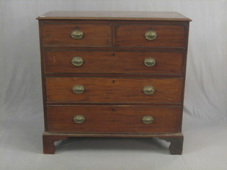 A Georgian mahogany chest of 2 short and 3 long drawers, raised on bracket feet 43"