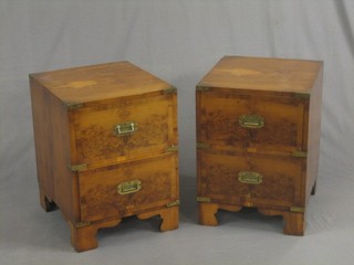 A pair of 19th Century style yew pedestal bedside chests fitted 2 long drawers, raised on bracket feet 16"