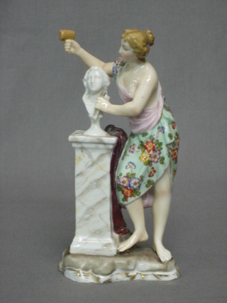 A  19th Century Continental porcelain figure depicting the arts in the form of a Lady Sculptor 6"