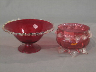 A Victorian circular cranberry glass bowl 5" (f) together with a Venetian glass bowl