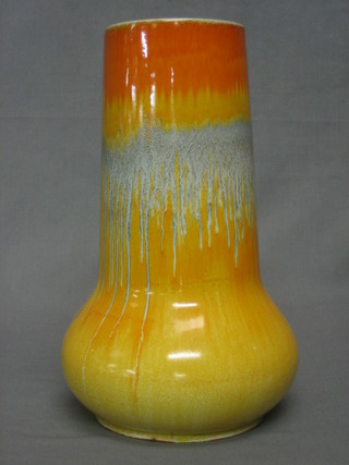 A Shelley Art Deco orange and grey glazed club shaped vase  9 1/2"