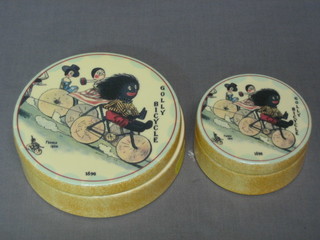 2 Royale Nostalgia collection Carltonware Centenary jars and covers 4" and 3" decorated Golly Bicycle