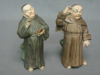 2 19th Century Continental biscuit porcelain figures of standing monks 5"