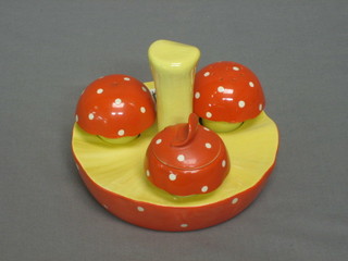A Carltonware 3 piece condiment set in the form of a mushroom comprising salt, pepper and mustard pot