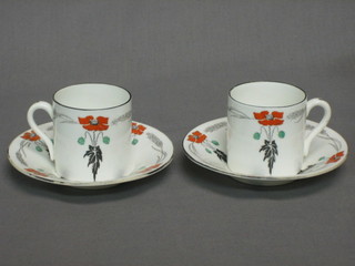 A Shelley 12 piece pottery coffee service decorated Poppies, with 6 cups and 6 saucers, the base marked M11321