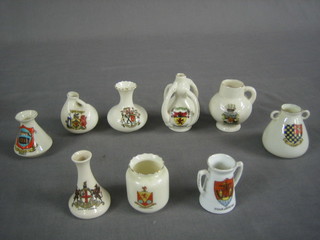 9 pieces of crested china