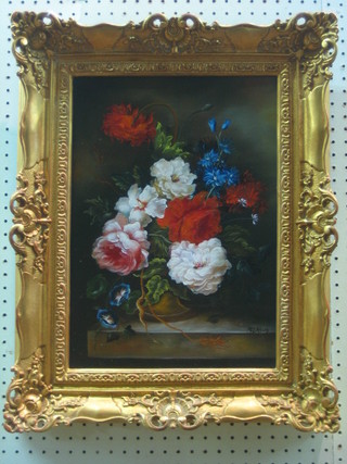 Pegasus, oil painting on board, still life study "Flowers" contained in a decorative gilt frame 16" x 11"