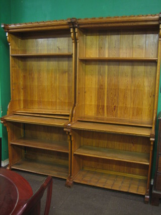 A pair of pine Gothic style bookcases with adjustable shelves 41"