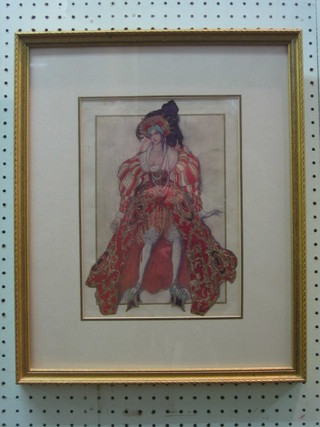 A coloured print "Standing Lady in a Theatrical Costume" 11" x 9"