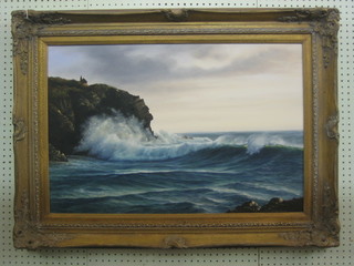 Oil on canvas "Seascape with Cliffs" 19" x 30"