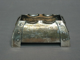 An Art Nouveau style rectangular planished silver plated ashtray 4"
