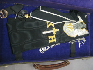 A Masonic case containing a 30th degree sash, collar jewel and collarette