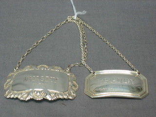 2 modern silver decanter labels - Whisky and Brandy