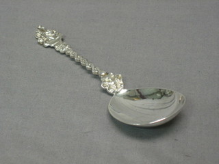 A Victorian silver jam spoon, the finial decorated a classical figure, London 1887 1 ozs