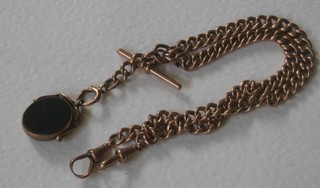 A 9ct curb link double Albert watch chain hung a double sided seal