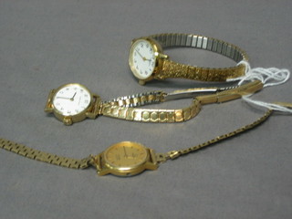 A lady's gold cased Omega wristwatch with integral bracelet, together with a Rotary wristwatch