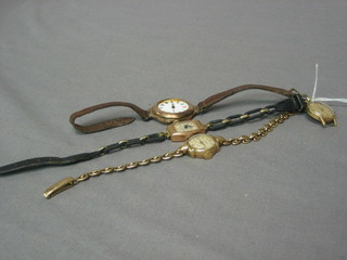 A lady's Omega gold cased wristwatch, a lady's Olma gold cased wristwatch and 2 other wristwatches