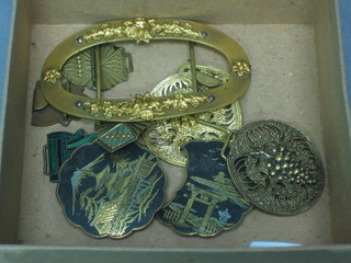 A gilt metal buckle and various other buckles