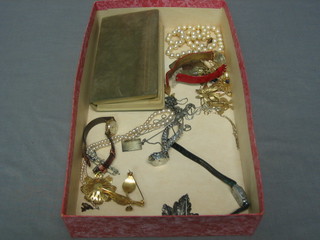 A string of simulated pearls with gold clasp and a collection of various costume jewellery