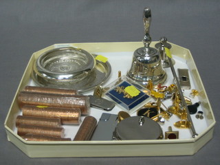 A British Caledonian Airways lighter, 2 British Caledonian lapel pins, do. cufflinks, small collection of coins and etc