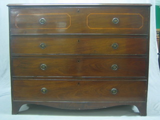 A Georgian mahogany secretaire chest, having a well fitted secretaire drawer above 3 long drawers, raised on bracket feet 49"
