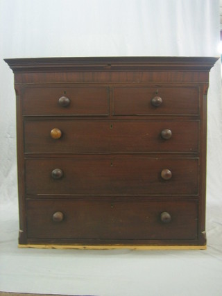 An upper section of a 19th Century mahogany chest on chest with moulded cornice, fitted 2 short drawers above 3 long graduated drawers with tore handles 44"