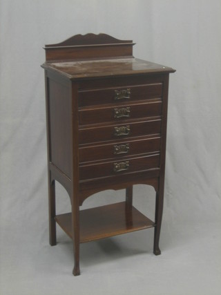An Edwardian Art Nouveau mahogany music chest with raised back fitted 5 drawers, the base with undertier 20"