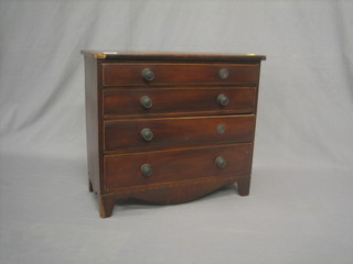 A 19th Century mahogany apprentice chest fitted 4 long drawers, raised on bracket feet 19"