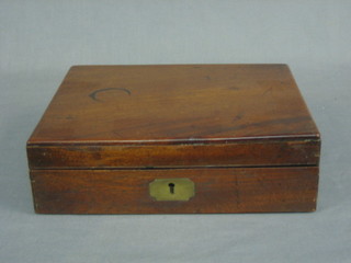 A 19th Century mahogany writing slope with hinged lid and brass drop handles (hinges f) 10"
