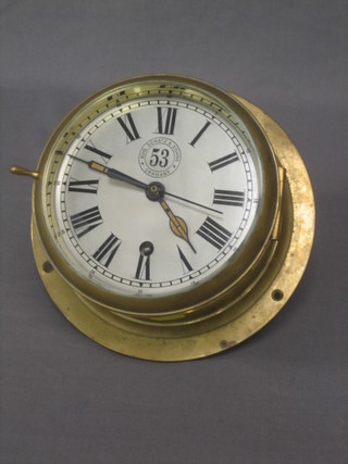A German ward room style clock with 5 1/2" silvered dial marked Aug Shatz & Sohne Germany 