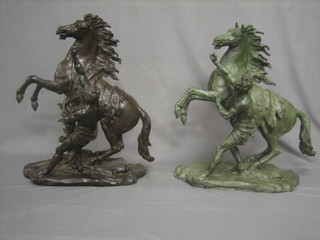 A verdigris bronze figure of a Marley horse and 1 other 24"