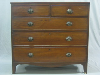 A 19th Century mahogany chest of 2 short and 3 long drawers, raised on bracket feet 41"