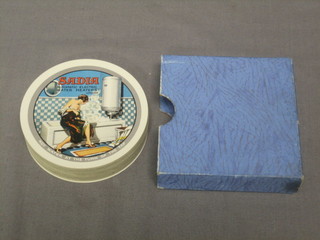 A set of circular playing cards advertising Sadia automatic electrical water heaters, cased