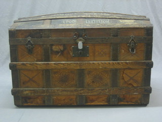 A 19th Century wooden bound domed cabin trunk 36"