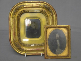 2 early black and white photographs  of a bearded gentleman 3" and a bonneted lady, both framed 4"