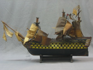 A model of a  3 masted war ship 25"
