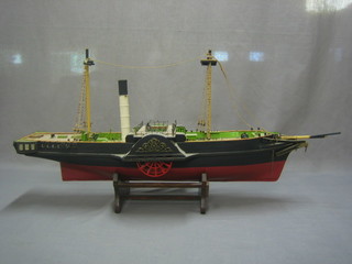A wooden model of a paddle steamer 26"