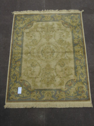 A contemporary Aubusson style Belgian cotton rug with floral decoration 57" x 49"
