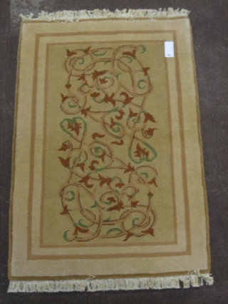 A contemporary Persian yellow ground rug with all-over geometric design 59" x 40"