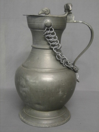 A large Continental pewter lidded jug 18"